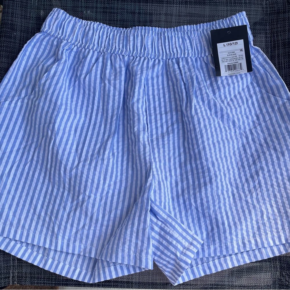 Girls' Size L (10-12) Blue and White Stripped Shorts